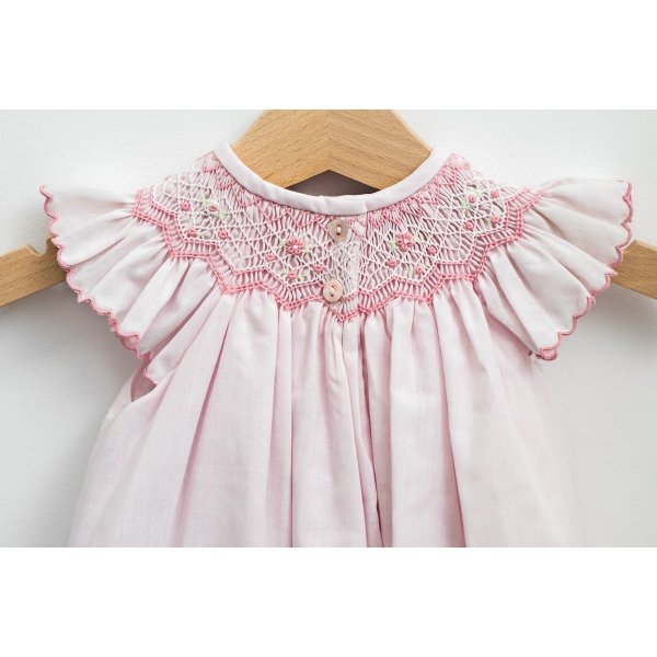 Rochiță roz cu elastic și broderie lucrate manual