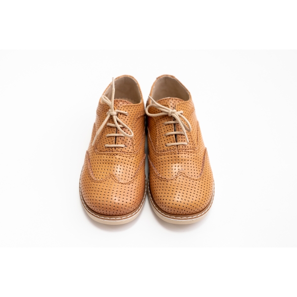 Pantofi Oxford maro din piele perforată