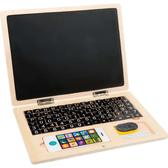 Laptop din lemn magnetic, cu tablă de scris, cu accesorii incluse